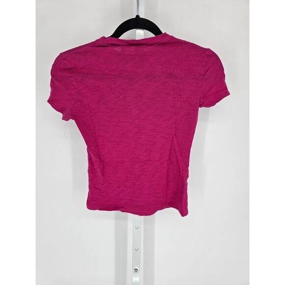 Theory Womens Sz S Short Sleeve Crew Neck T Shirt Bright Pink Organic Cotton - Picture 4 of 4